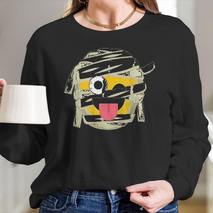 Mummy Emoji Wink Out Tongue Halloween Costume Women Long Sleeve Tshirt