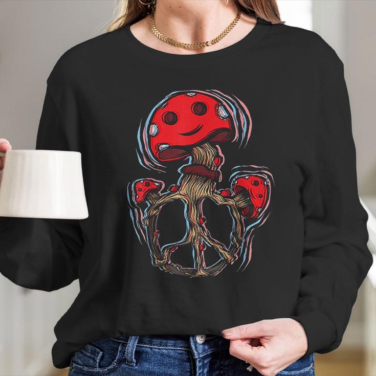 Mushrooms Peace Sign 70S Shrooms 60S Women Long Sleeve Tshirt