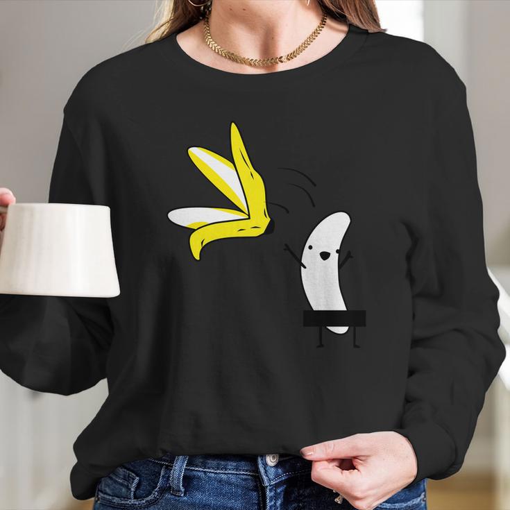 Lets Get Naked Banana Undressing Women Long Sleeve Tshirt