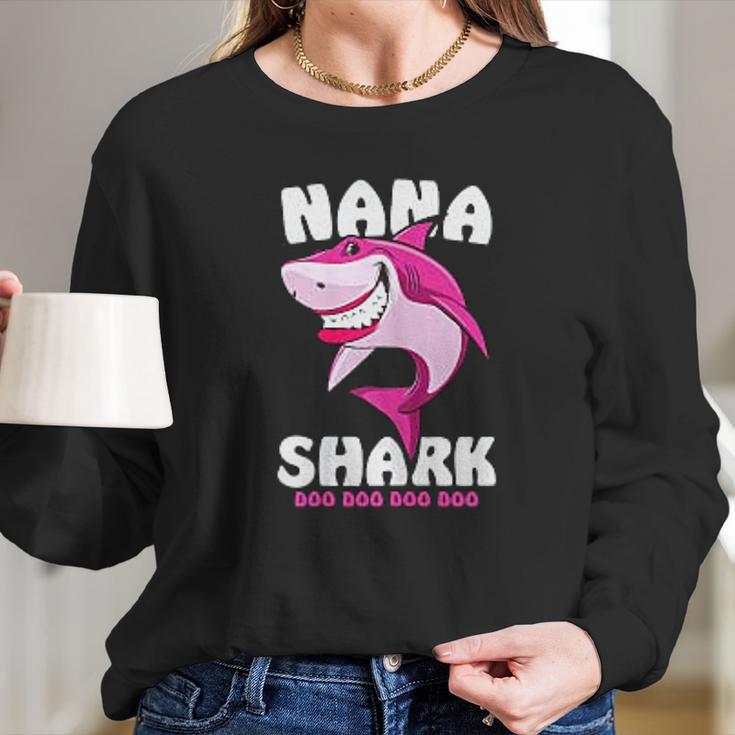 Nana Shark Doo Doo Doo Funny Nana Valentines Day Women Long Sleeve Tshirt