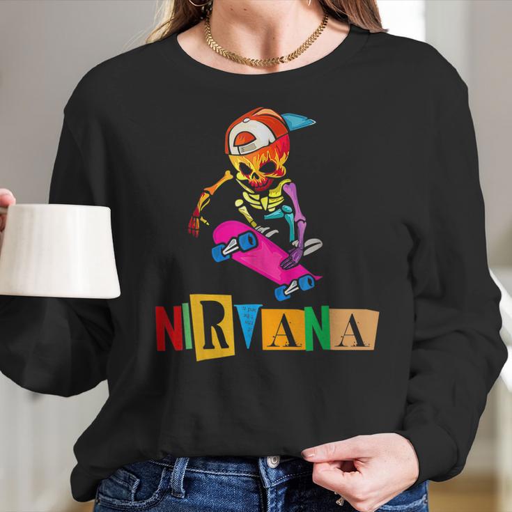 Nirvanas Skateboard Skelton Men Women T-Shirt Graphic Print Casual Unisex Tee Women Long Sleeve Tshirt