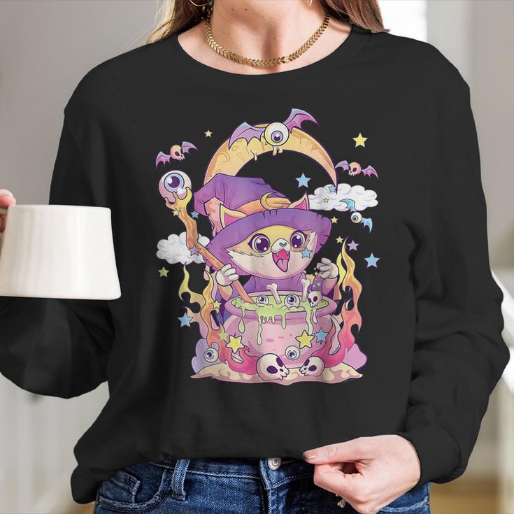 Pastel Goth Wiccan Cat Cute Creepy Witchy Cat Halloween Men Women T-Shirt Graphic Print Casual Unisex Tee Women Long Sleeve Tshirt