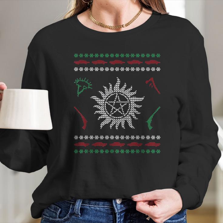 Pentagram Ugly Christmas I Sam Dean Ugly Sweater Women Long Sleeve Tshirt