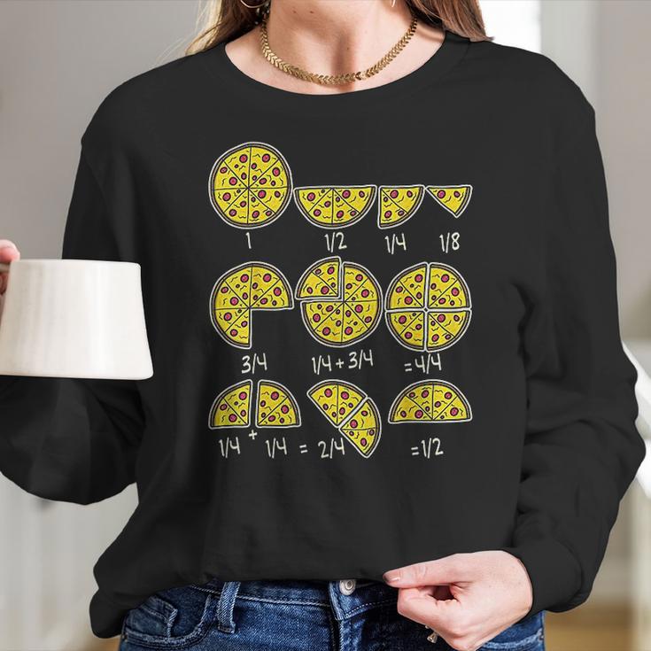 Pizza Salami Cheese Quick Math Fractions Math Teacher Women Long Sleeve Tshirt