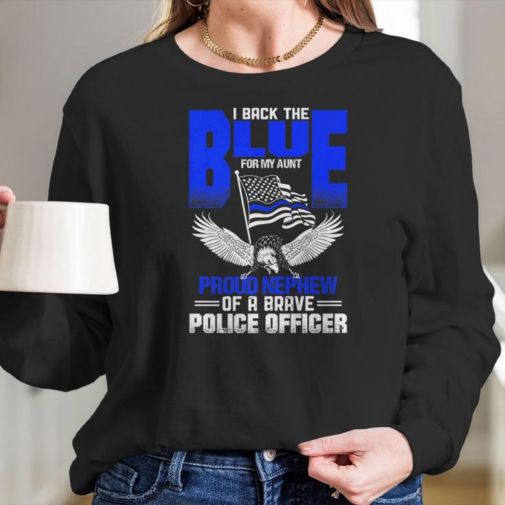 Police Flag Nephew Backs Blue For Police Aunt Women Long Sleeve Tshirt