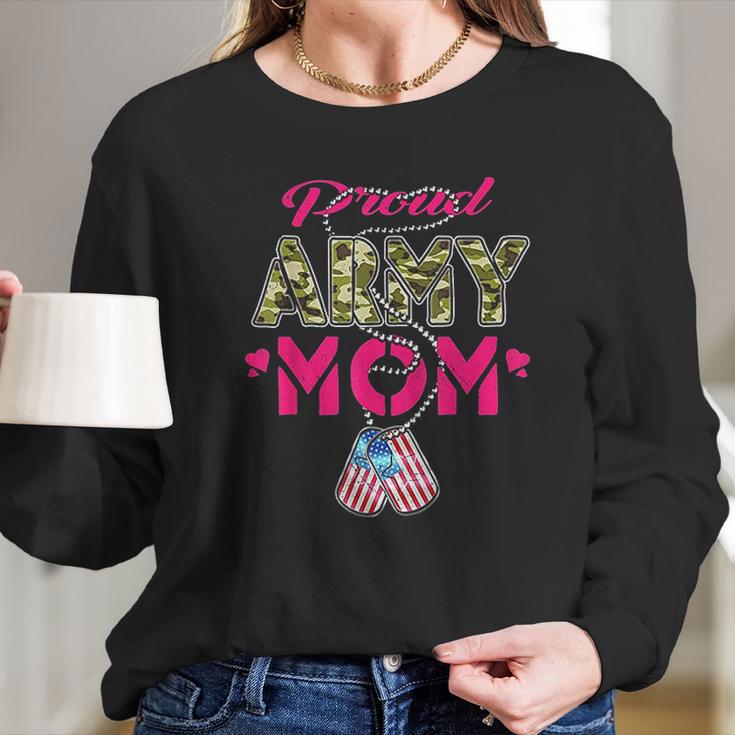 Proud Army Mom Us Flag Women Long Sleeve Tshirt