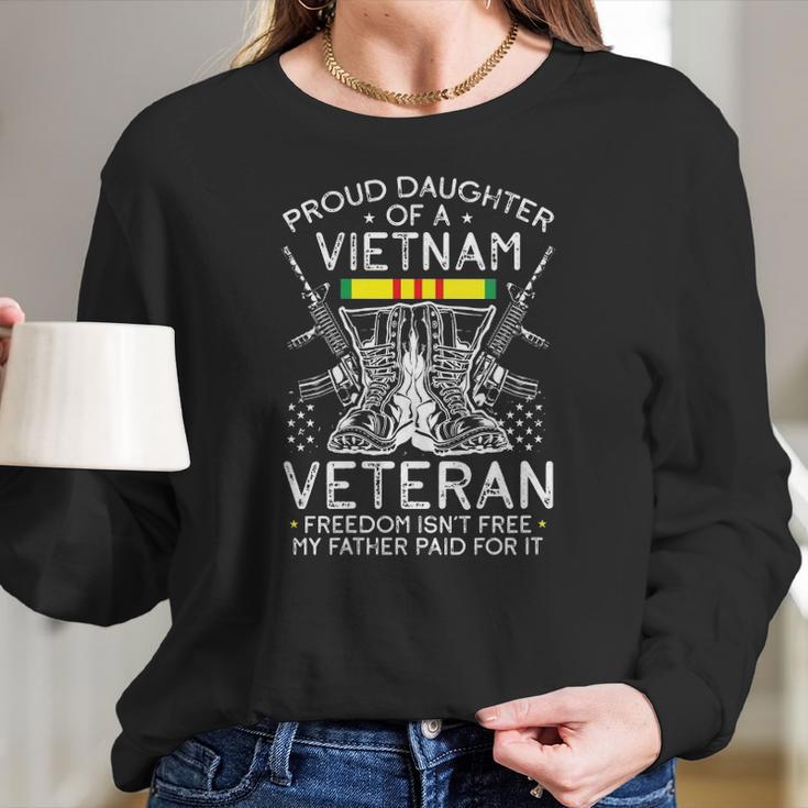 Womens Proud Daughter Of A Vietnam Veteran Freedom Isnt Free V-Neck Women Long Sleeve Tshirt