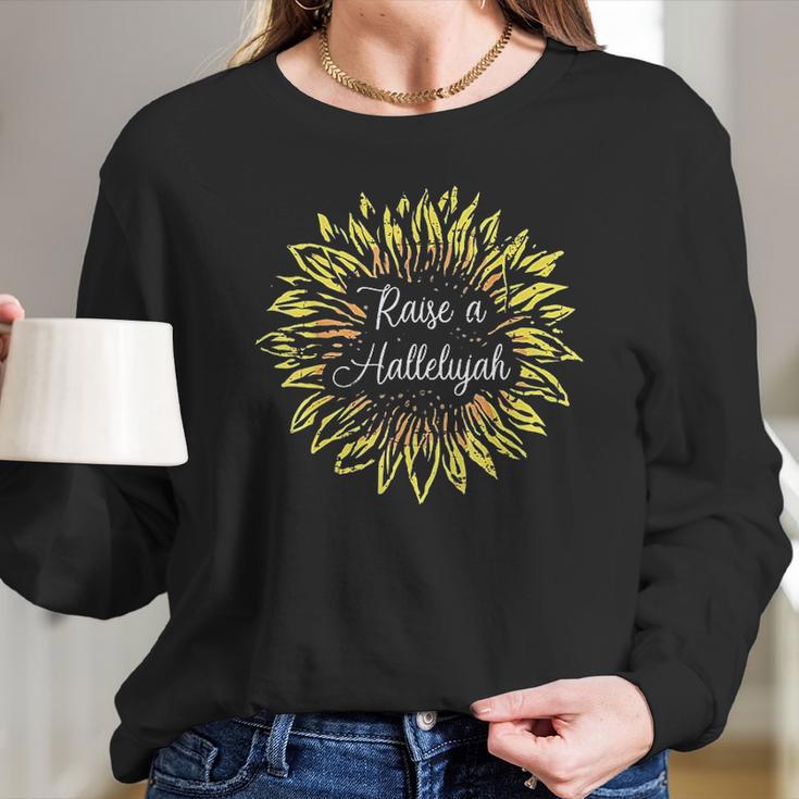 Raise A Hallelujah Sunflower Jesus Christian Gift Design Women Long Sleeve Tshirt