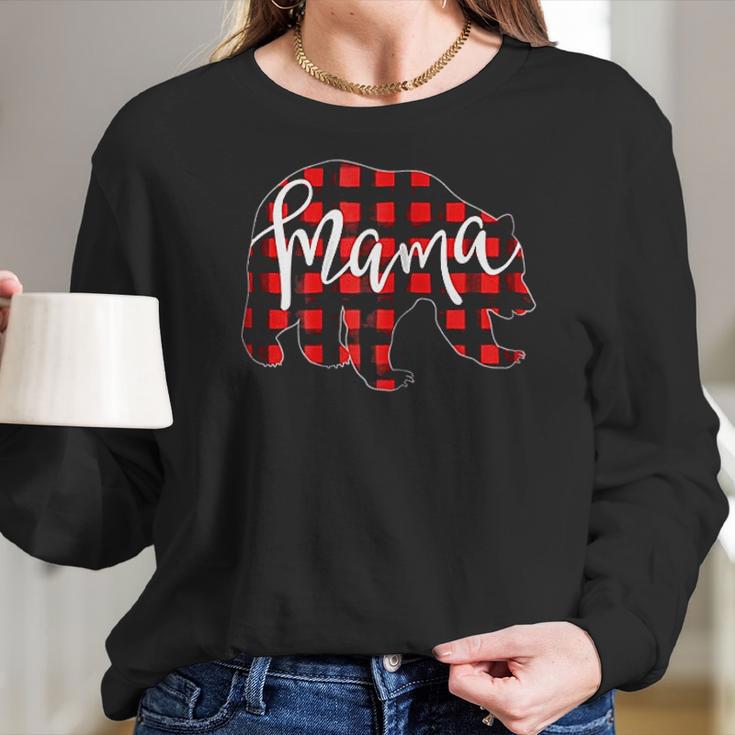 Red Plaid Mama Bear Buffalo Mom Women Long Sleeve Tshirt