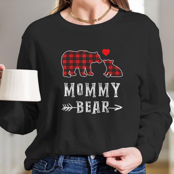 Red Plaid Mommy Bear One Cub Matching Buffalo Pajama Xmas Women Long Sleeve Tshirt