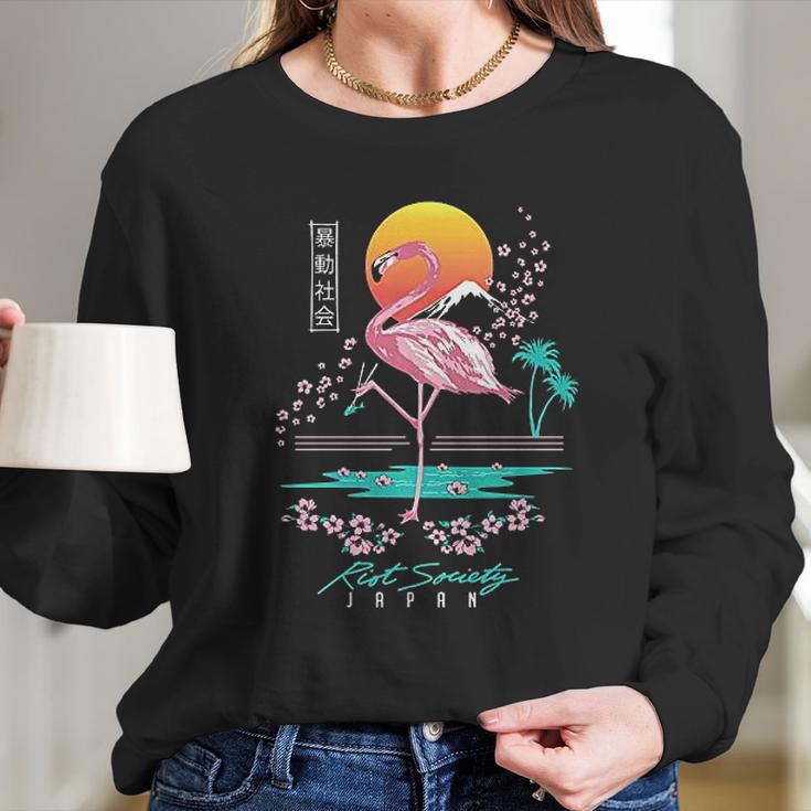 Riot Society Japan Flamingo Women Long Sleeve Tshirt