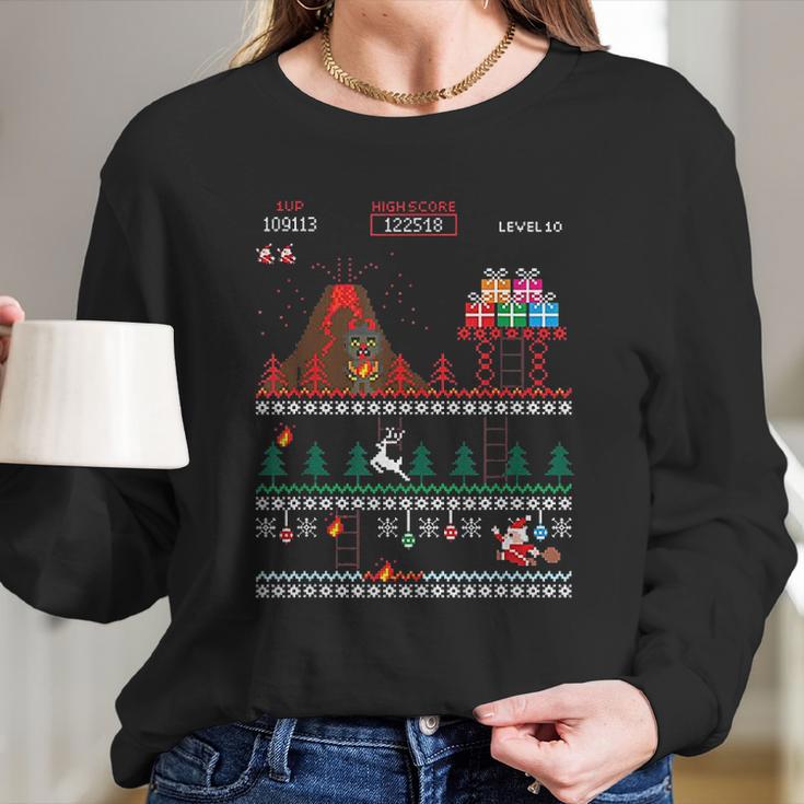 Santa Vs Krampus Pixel Art 8-Bit Christmas Women Long Sleeve Tshirt