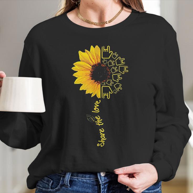 Sign Language Asl American Sunflower Share The Love Women Long Sleeve Tshirt