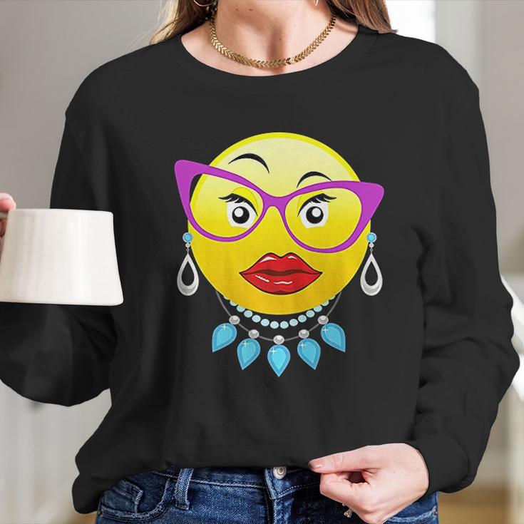 Smiling Emojis Lady Bling Face Glasses Women Women Long Sleeve Tshirt