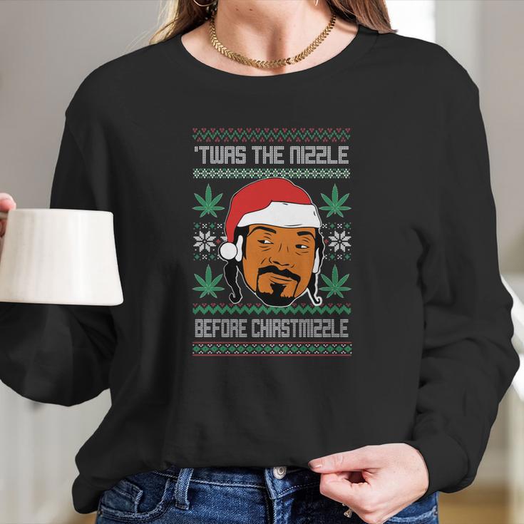 Snoop Dogg Weed Twas The Nizzle Before Christmizzle Ugly Christmas Sweater Women Long Sleeve Tshirt