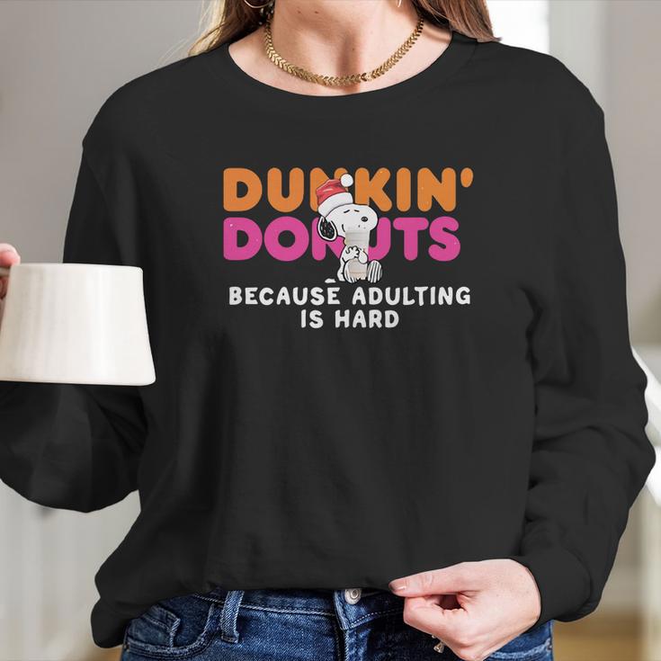 Snoopy Dunkin Donuts Coffee Because Adulting Is Hard Shirt Women Long Sleeve Tshirt