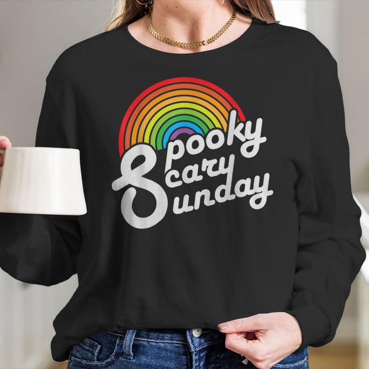 Spooky Scary Sunday Trendy Retro Rainbow Women Long Sleeve Tshirt