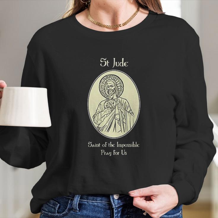 St Jude Pray For Us Catholic Christian Saint Prayer Women Long Sleeve Tshirt