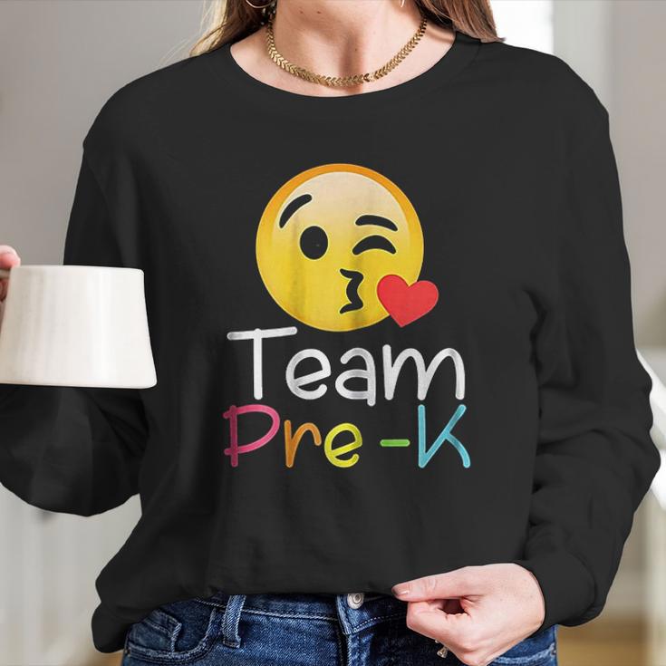 Team Prek Teacher Emoji Hearts Love Back To School Women Long Sleeve Tshirt