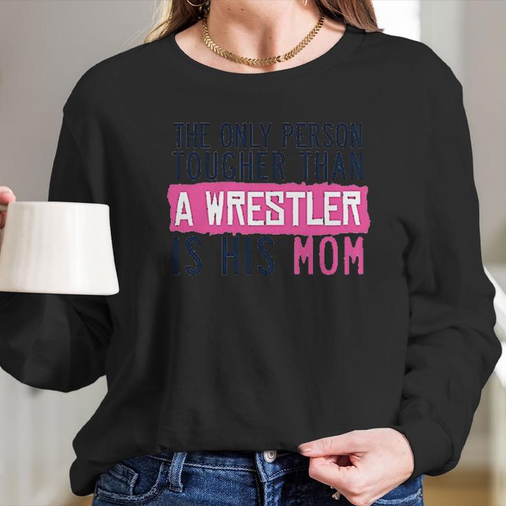 Tougher Than A Wrestler Mom Wrestling By Chalktalk Sports Women Long Sleeve Tshirt