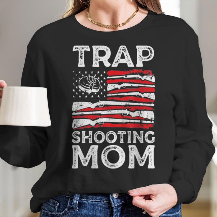 Trap Shooting Mom Gun Rights American Flag Mothers Day Women Long Sleeve Tshirt