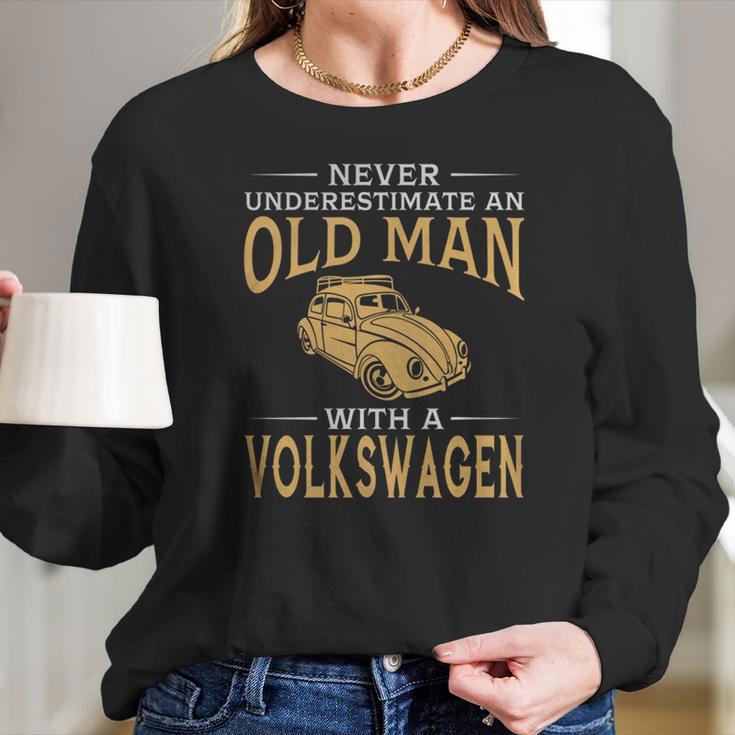 Never Underestimate An Old Man With A Volkswagen Beetle Tshirt Women Long Sleeve Tshirt