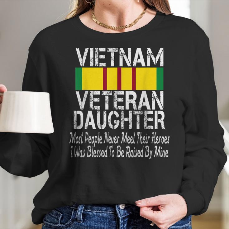 Vietnam Veteran Daughter American Flag Military Us Patriot Women Long Sleeve Tshirt