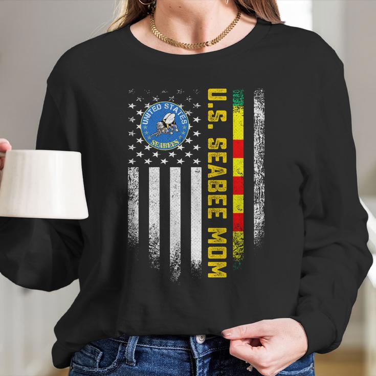 Vintage American Flag Proud Us Seabee Vietnam Veteran Mom Gift Graphic Design Printed Casual Daily Basic Women Long Sleeve Tshirt