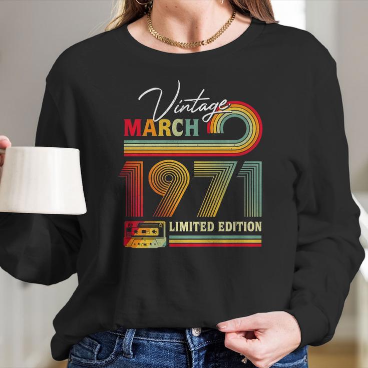 Vintage March 1971 50Th Birthday Gifts Cassette Tape Retro Women Long Sleeve Tshirt