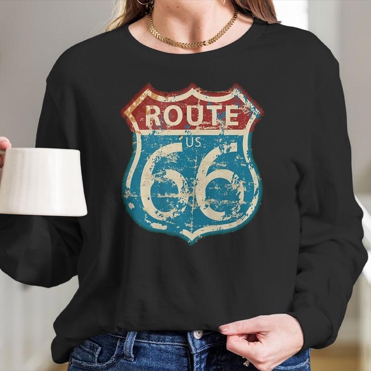 Vintage Route 66 Gas Station Road Sign Men Women T-Shirt Graphic Print Casual Unisex Tee Women Long Sleeve Tshirt