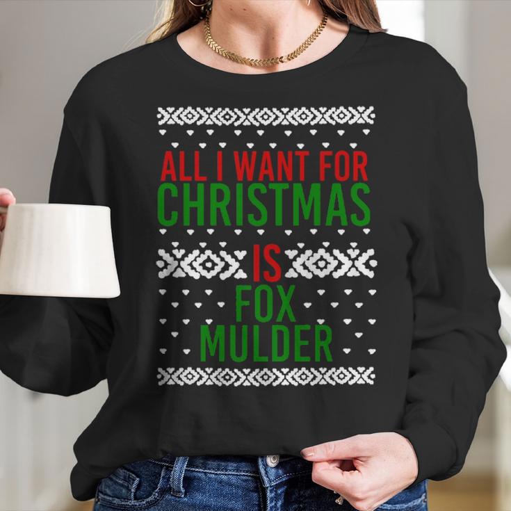 All I Want For Christmas Fox Mulder Fitted ScoopWomen Long Sleeve Tshirt