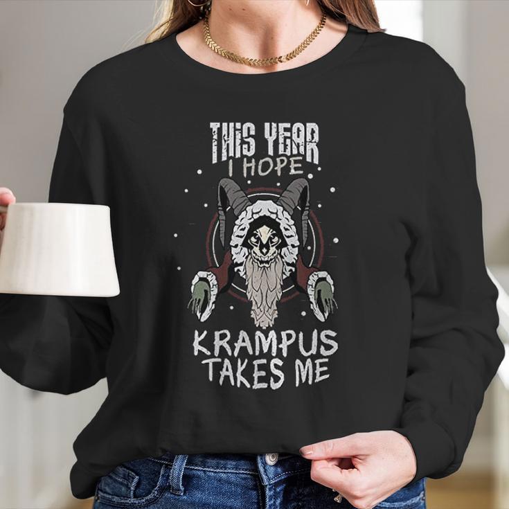 This Year I Hope Krampus Takes Me Christmas Halloween Demon Women Long Sleeve Tshirt