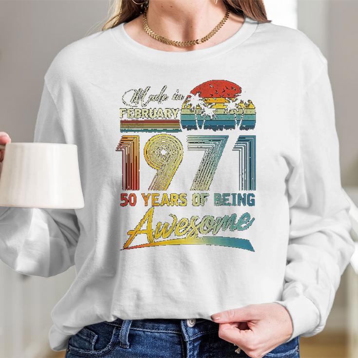 50Th Birthday Gift Vintage Retro February 1971 50 Year Old Women Long Sleeve Tshirt