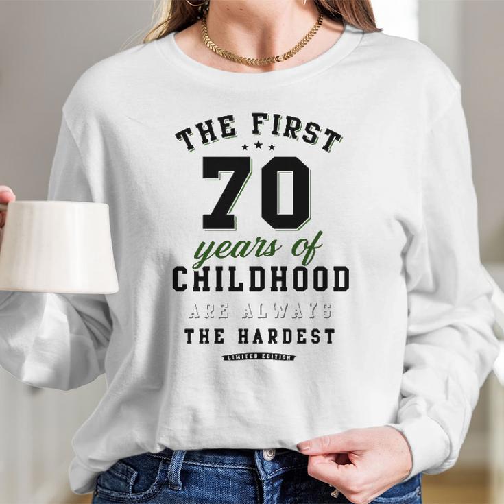 70Th Birthday Funny Gift Life Begins At Age 70 Years Old Women Long Sleeve Tshirt