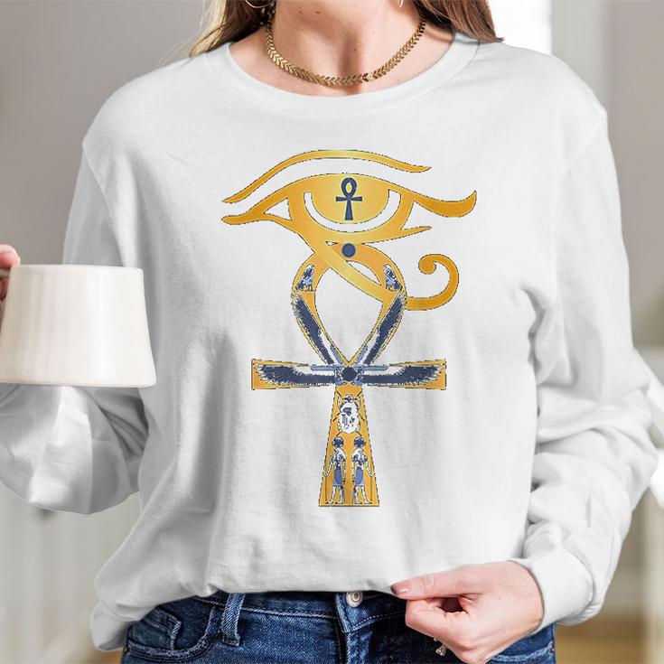 Ancient Egypt God Eye Of Horus Ankh Egyptian Symbol Women Long Sleeve Tshirt