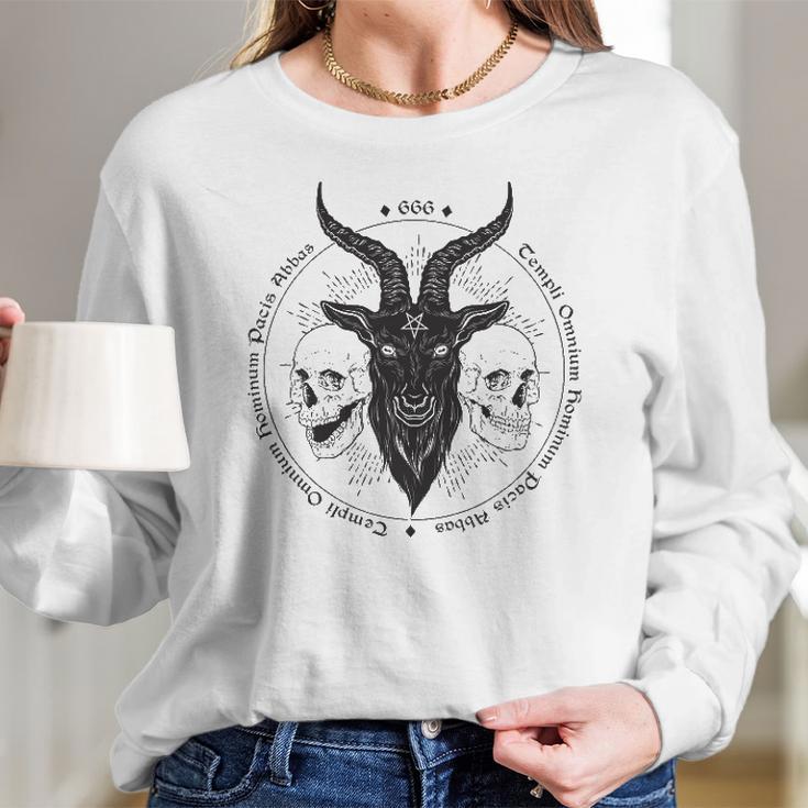 Antichrist Satanic Baphomet Demon Evil Goat Head Satan Skull Women Long Sleeve Tshirt