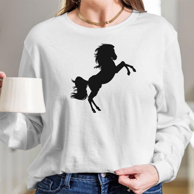 Black Stallion Horse Silhouette Riding Love Women Long Sleeve Tshirt