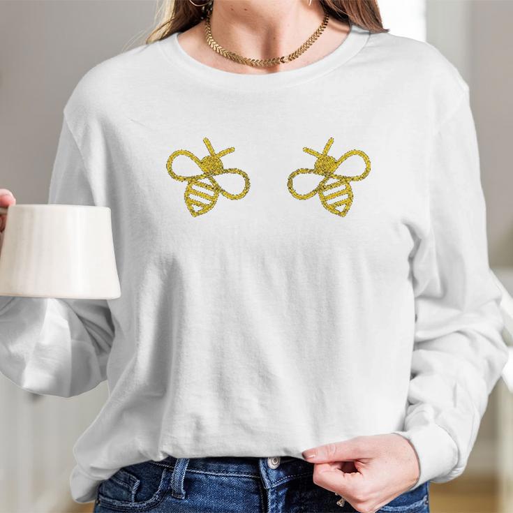 Boo Bees Funny Bug Breasts Innuendo Boobies Graphic Women Long Sleeve Tshirt