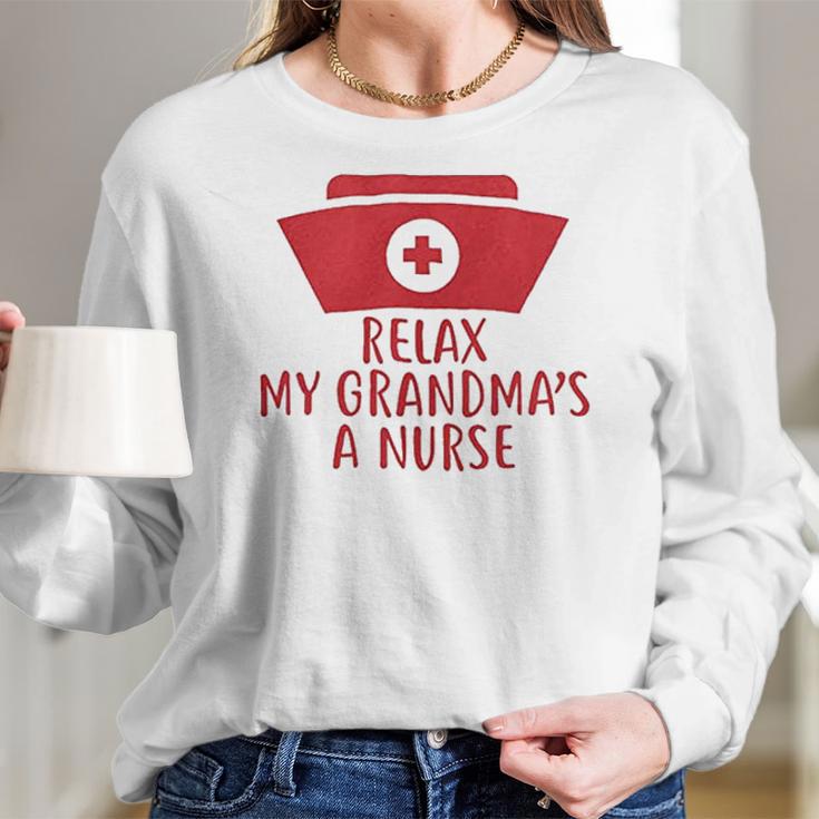 Brisco Brands Relax My Grandma Is A Nurse Newborn Baby Boy Girl Romper Women Long Sleeve Tshirt