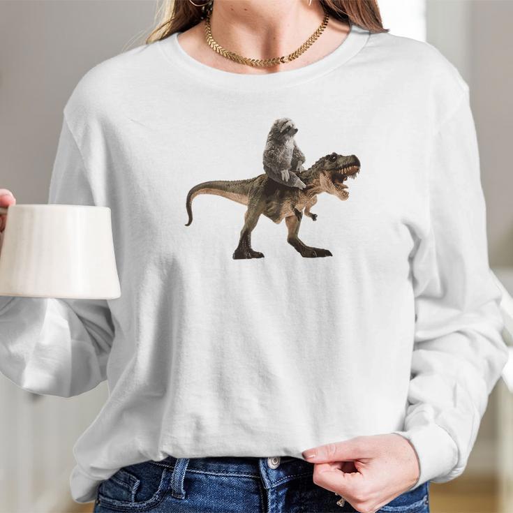 Cute Sloth Riding A Trex Tyrannosaurus Rex Women Long Sleeve Tshirt