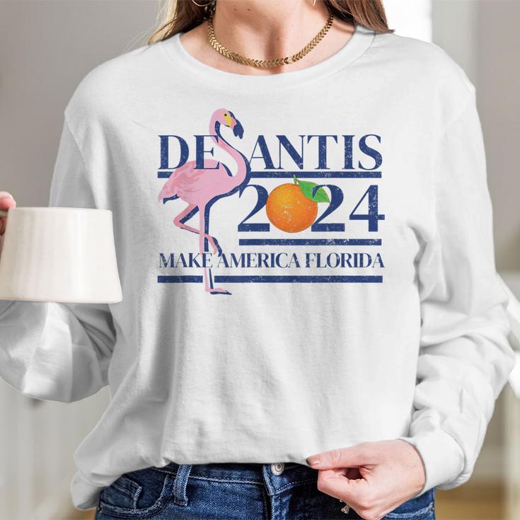 Desantis 2024 Make America Florida Flamingo Election V6 Women Long Sleeve Tshirt