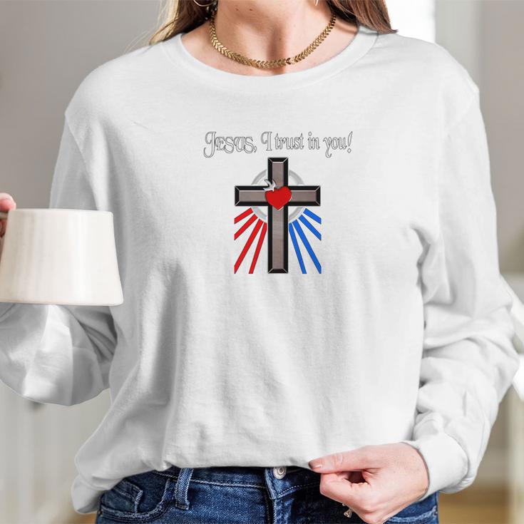 Divine Mercy Chaplet Prayer Jesus I Trust In You Women Long Sleeve Tshirt