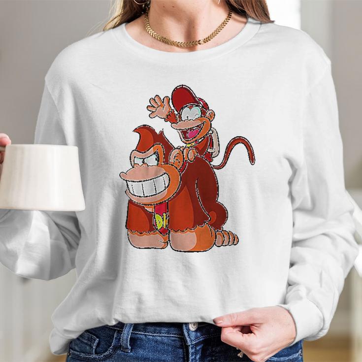 Donkey And Diddy Kong Piggy Back Ride Cute Women Long Sleeve Tshirt