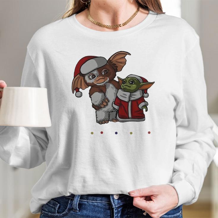 Friends Christmas Baby Yoda And Baby Gizmo Santa Women Long Sleeve Tshirt