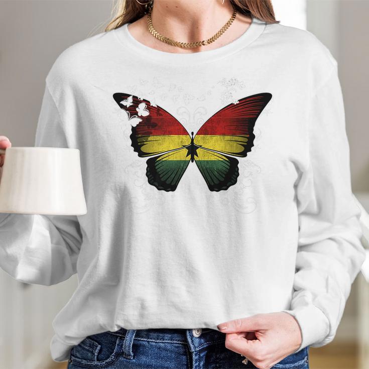 Ghana Flag Ghanaian Flag Butterfly Women Long Sleeve Tshirt