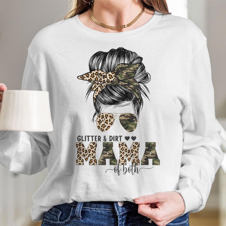 Glitter And Dirt Mama Of Both Leopard Camo Mothers Day Gift Women Long Sleeve Tshirt