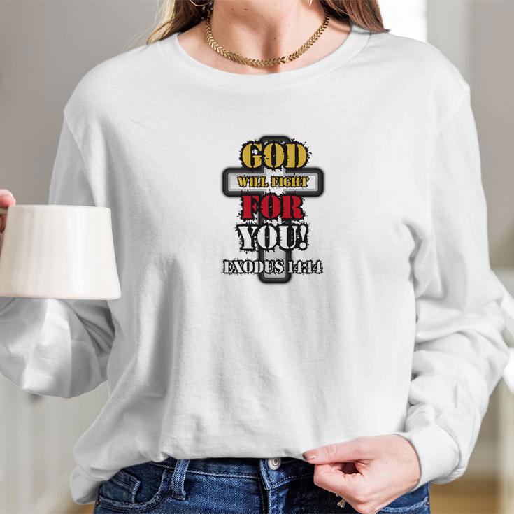 God Will Fight For You Exodus 1414 Women Long Sleeve Tshirt