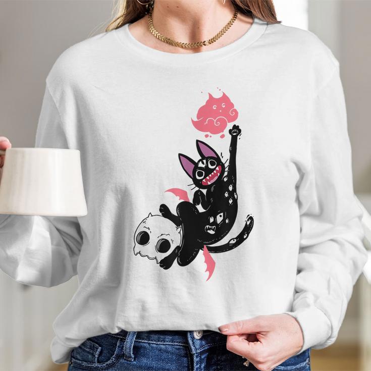 Kawaii Black Cat Pastel Goth Lovers Emo Cat Men Women T-Shirt Graphic Print Casual Unisex Tee Women Long Sleeve Tshirt