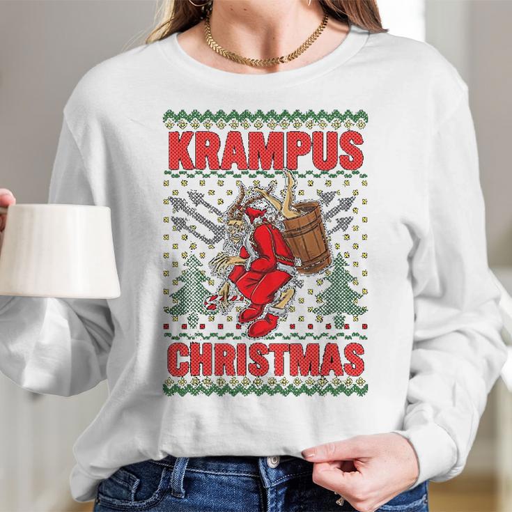 Krampus Christmas Ugly Pattern Gift Women Long Sleeve Tshirt