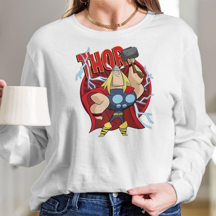 Marvel Thor God Of Thunder Retro Power Stance Logo Women Long Sleeve Tshirt